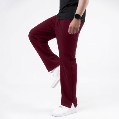 Plain Maroon Wide-Leg Trouser with Slit