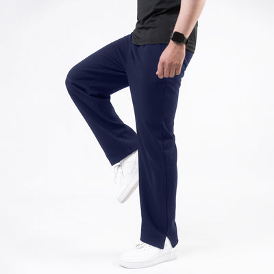 Plain Navy Wide-Leg Trouser with Slit