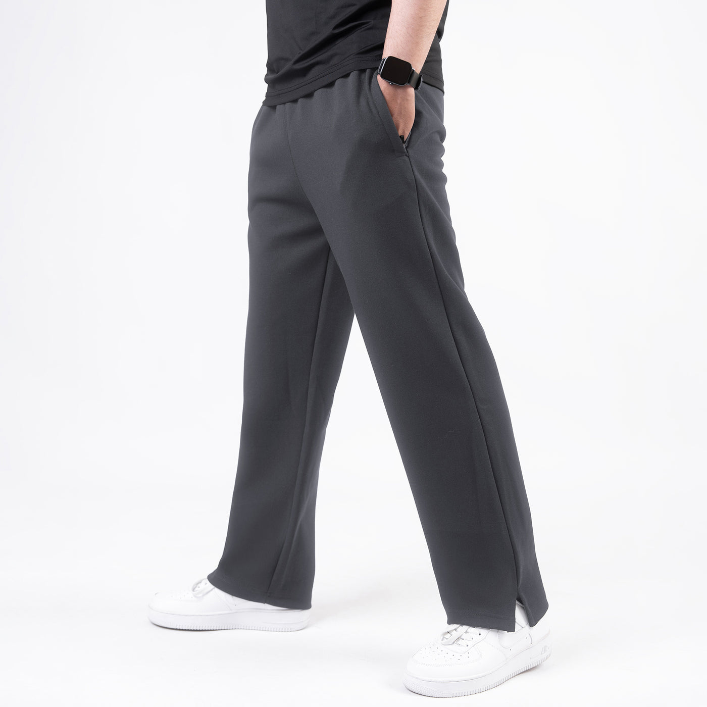 Smoke Gray Wide-Leg Trouser with Slit