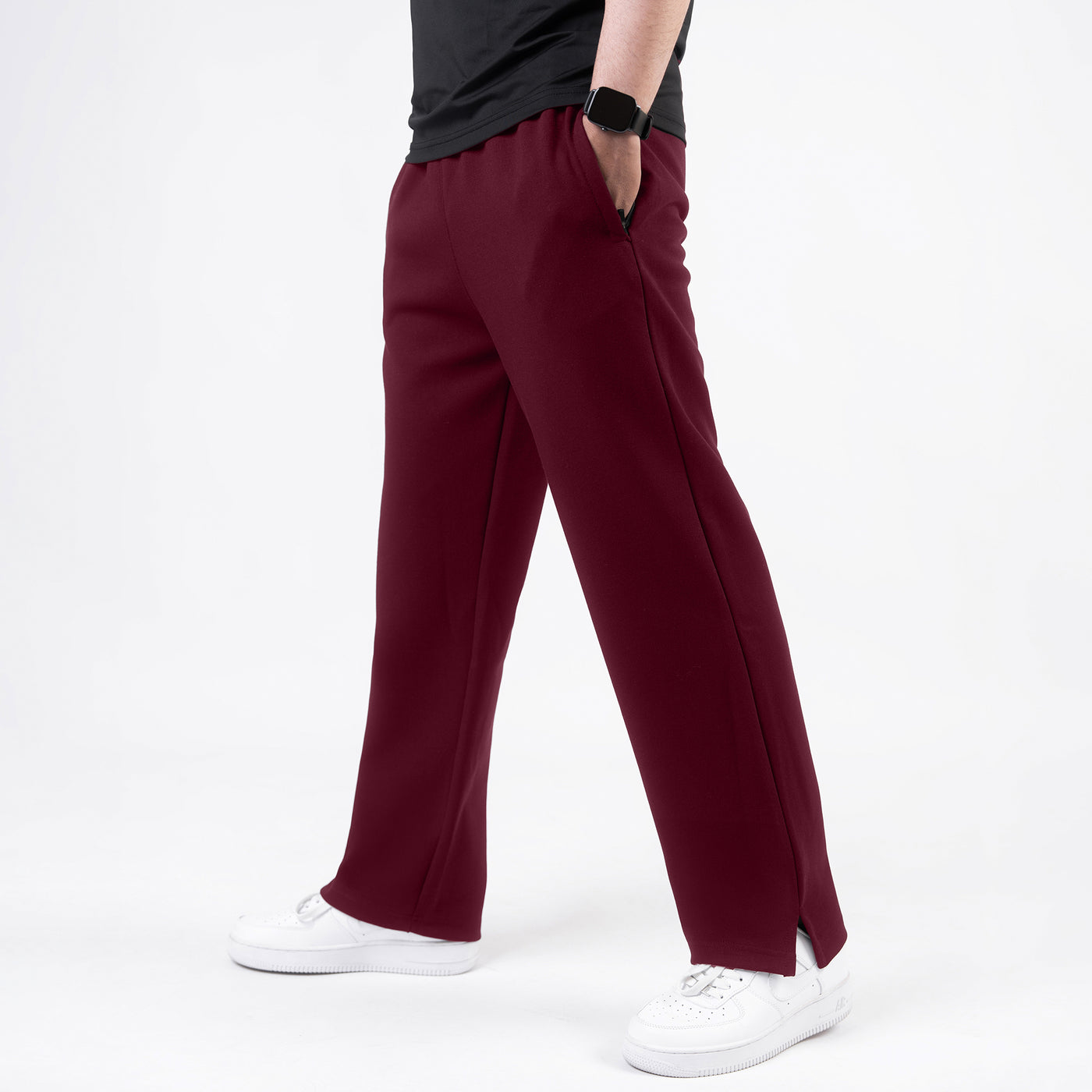 Plain Maroon Wide-Leg Trouser with Slit