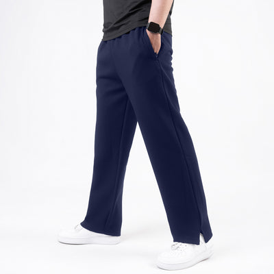 Plain Navy Wide-Leg Trouser with Slit