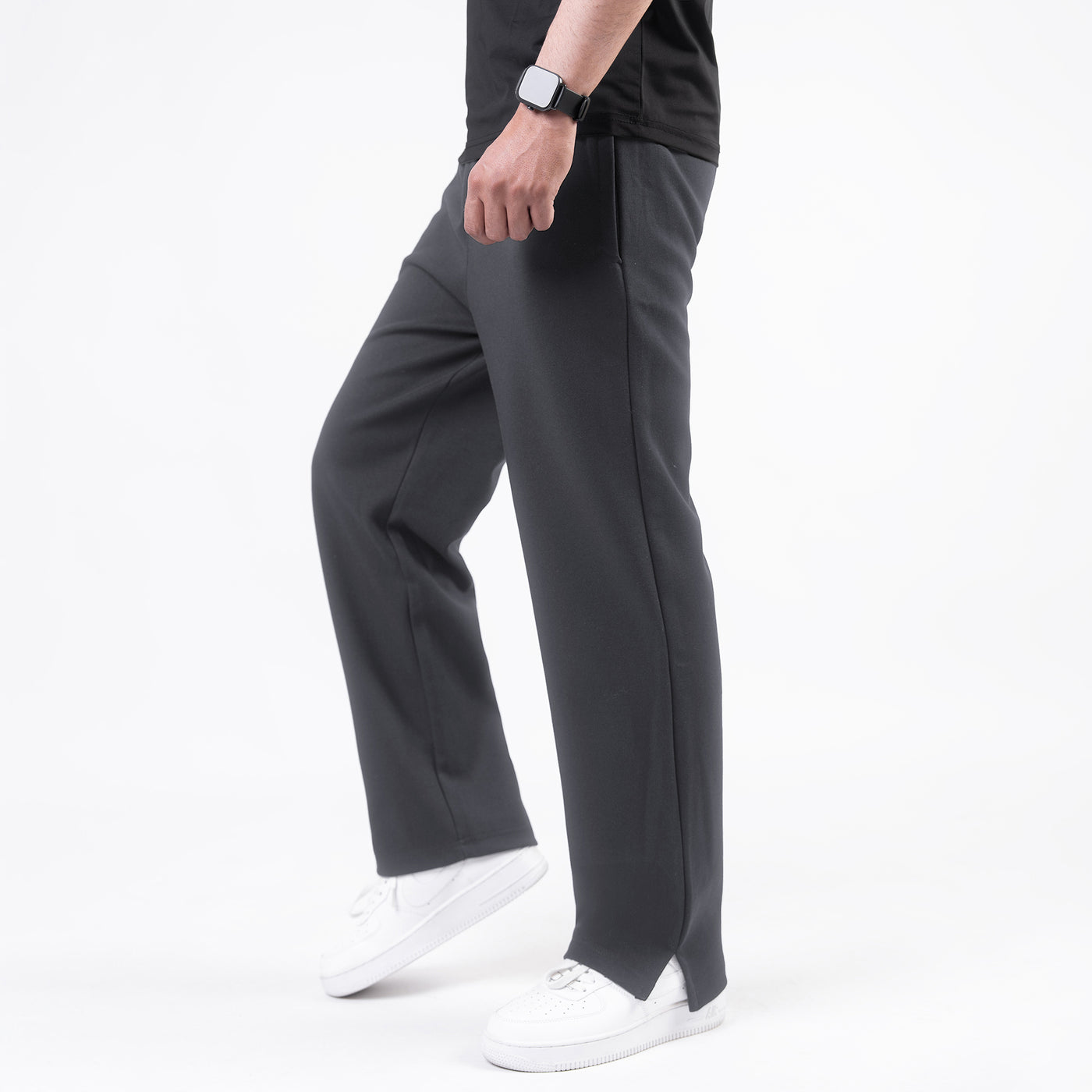 Smoke Gray Wide-Leg Trouser with Slit