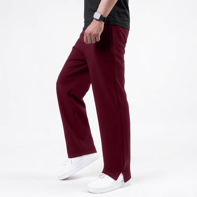 Plain Maroon Wide-Leg Trouser with Slit