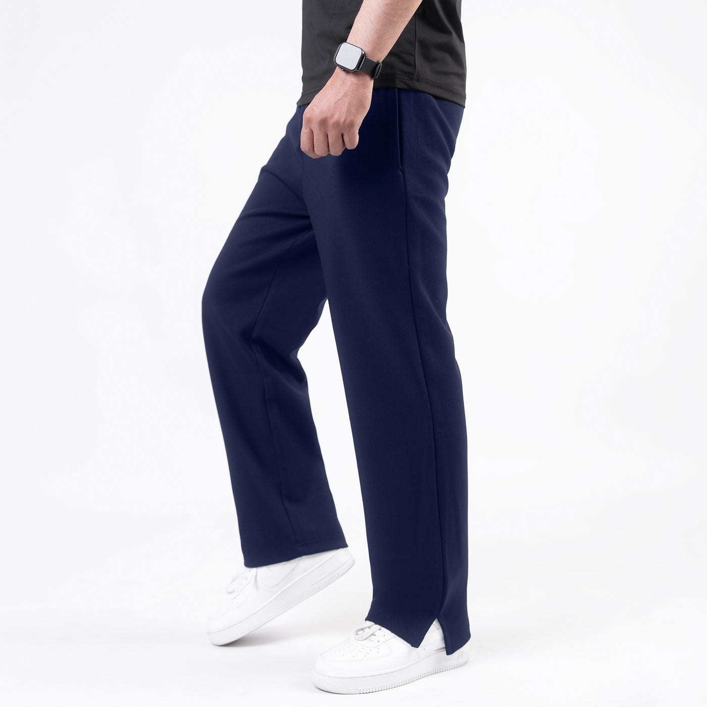 Plain Navy Wide-Leg Trouser with Slit