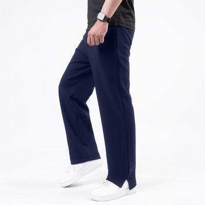 Plain Navy Wide-Leg Trouser with Slit