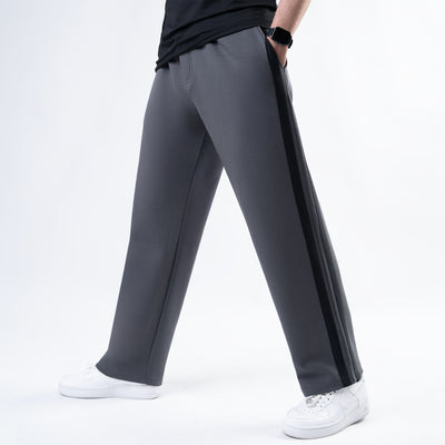 Smoke Gray Wide-Leg Trouser with Black Stripes