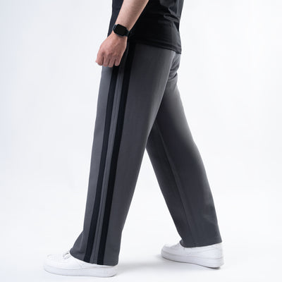 Smoke Gray Wide-Leg Trouser with Black Stripes