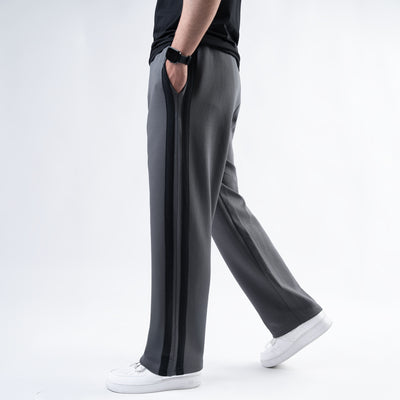 Smoke Gray Wide-Leg Trouser with Black Stripes