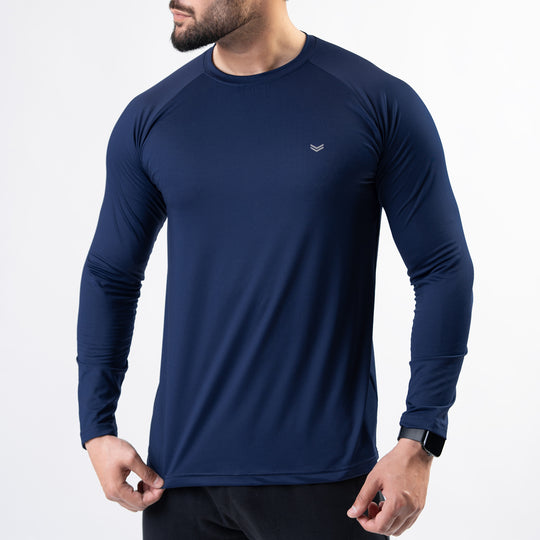 Premium Navy Lycra Full Sleeves Tee with 4-Way Stretch