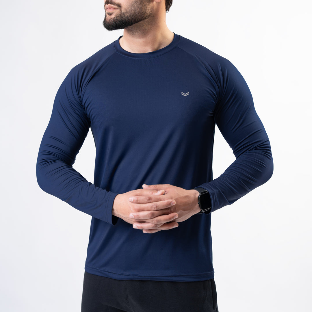 Premium Navy Lycra Full Sleeves Tee with 4-Way Stretch