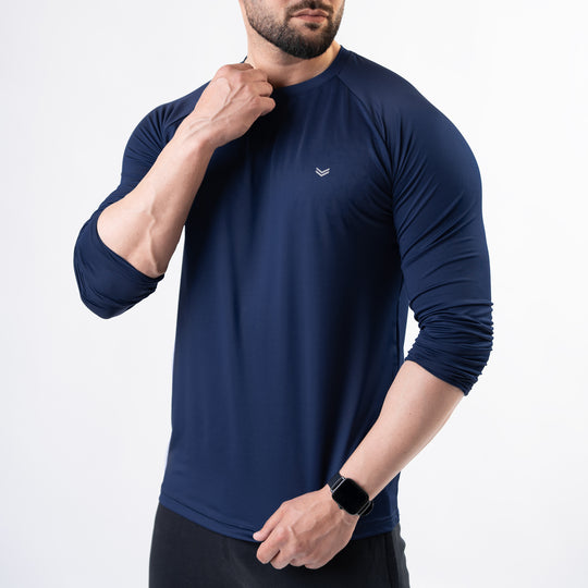 Premium Navy Lycra Full Sleeves Tee with 4-Way Stretch