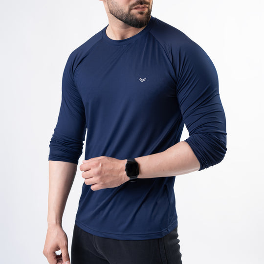 Premium Navy Lycra Full Sleeves Tee with 4-Way Stretch