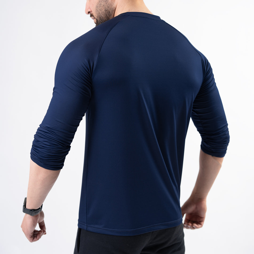 Premium Navy Lycra Full Sleeves Tee with 4-Way Stretch
