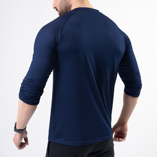 Premium Navy Lycra Full Sleeves Tee with 4-Way Stretch