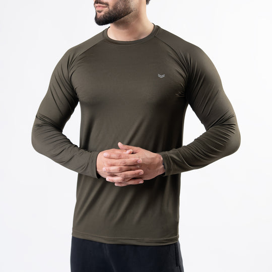 Premium Olive Lycra Full Sleeves Tee with 4-Way Stretch