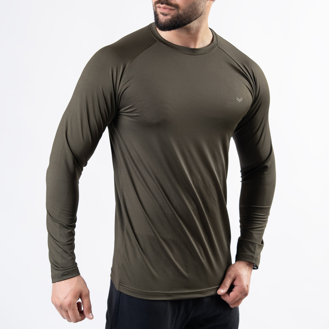 Premium Olive Lycra Full Sleeves Tee with 4-Way Stretch