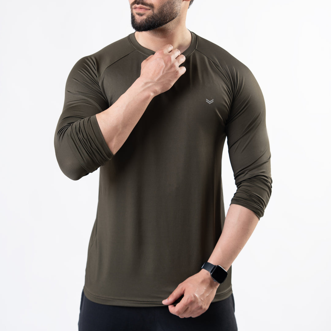Premium Olive Lycra Full Sleeves Tee with 4-Way Stretch