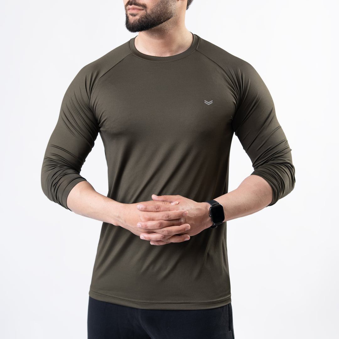 Premium Olive Lycra Full Sleeves Tee with 4-Way Stretch