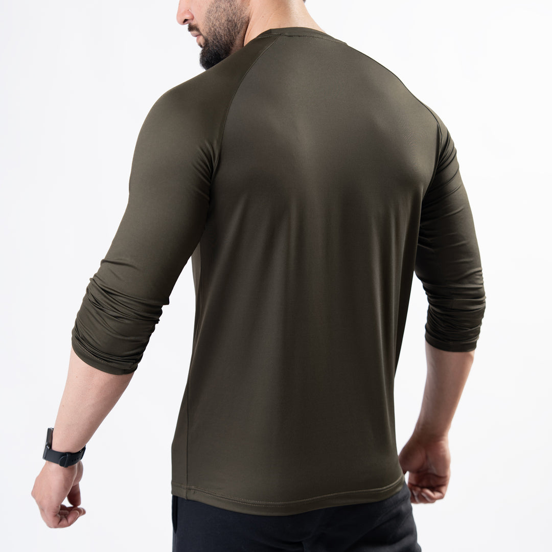 Premium Olive Lycra Full Sleeves Tee with 4-Way Stretch