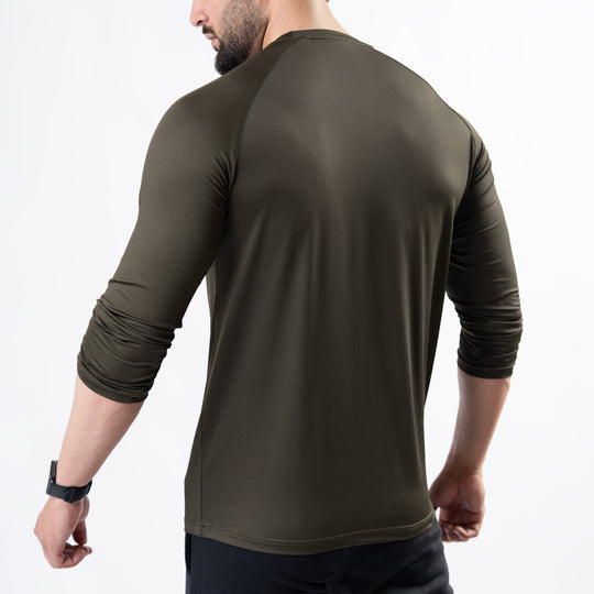 Premium Olive Lycra Full Sleeves Tee with 4-Way Stretch