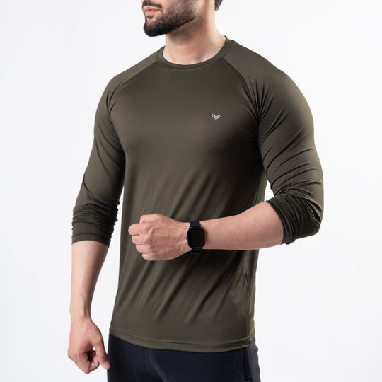 Premium Olive Lycra Full Sleeves Tee with 4-Way Stretch