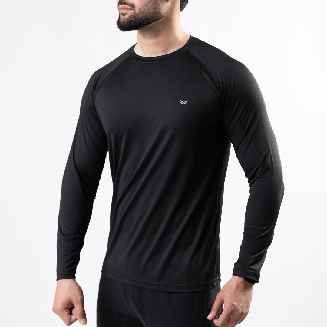 Premium Black Lycra Full Sleeves Tee with 4-Way Stretch