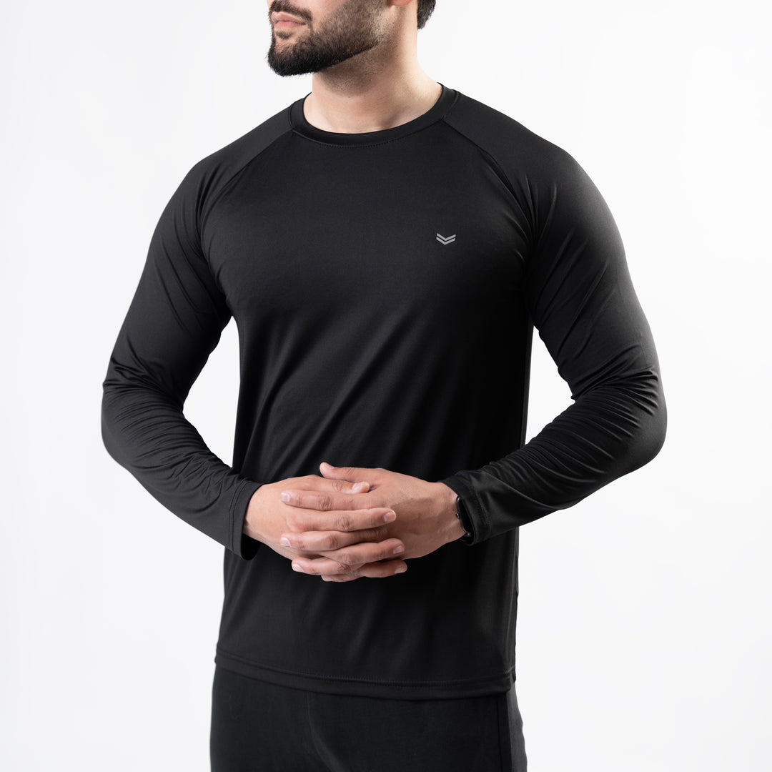 Premium Black Lycra Full Sleeves Tee with 4-Way Stretch