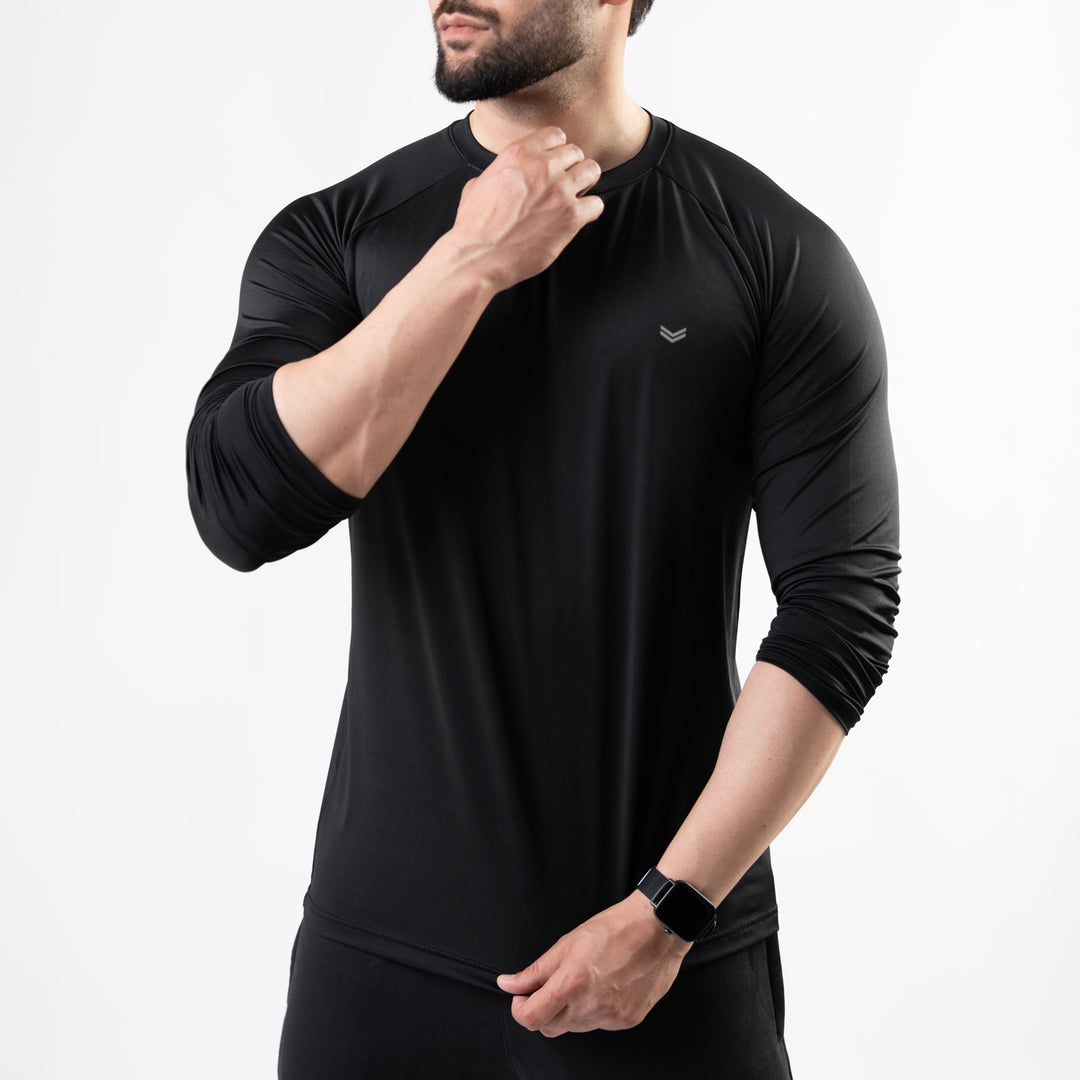 Premium Black Lycra Full Sleeves Tee with 4-Way Stretch