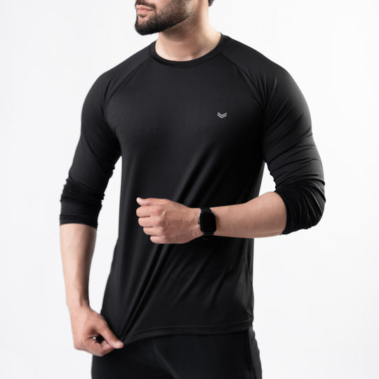 Premium Black Lycra Full Sleeves Tee with 4-Way Stretch