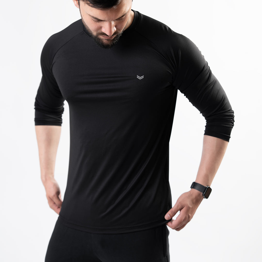 Premium Black Lycra Full Sleeves Tee with 4-Way Stretch