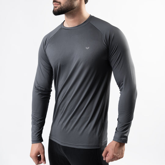 Premium Gray Lycra Full Sleeves Tee with 4-Way Stretch