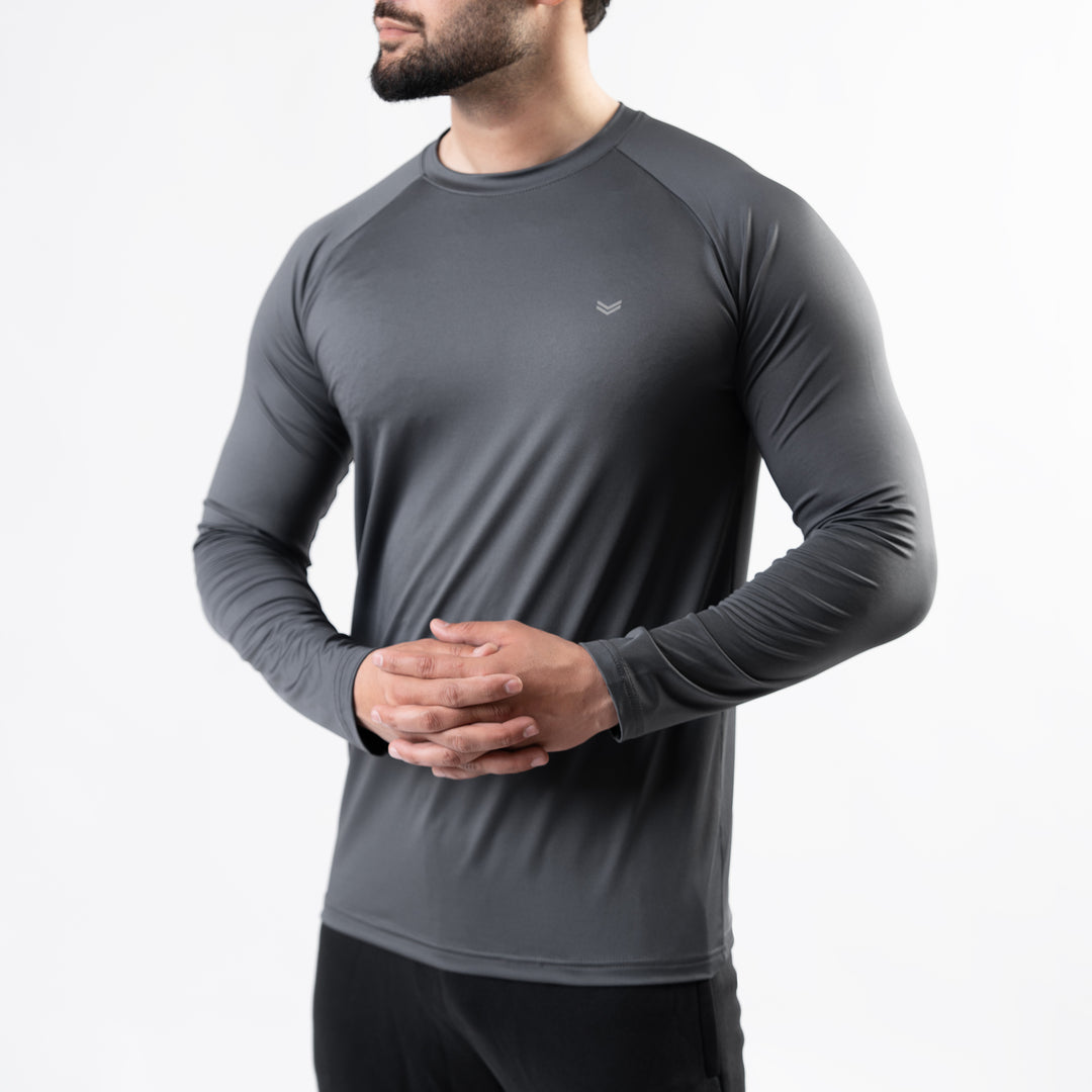 Premium Gray Lycra Full Sleeves Tee with 4-Way Stretch