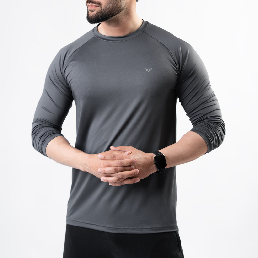Premium Gray Lycra Full Sleeves Tee with 4-Way Stretch