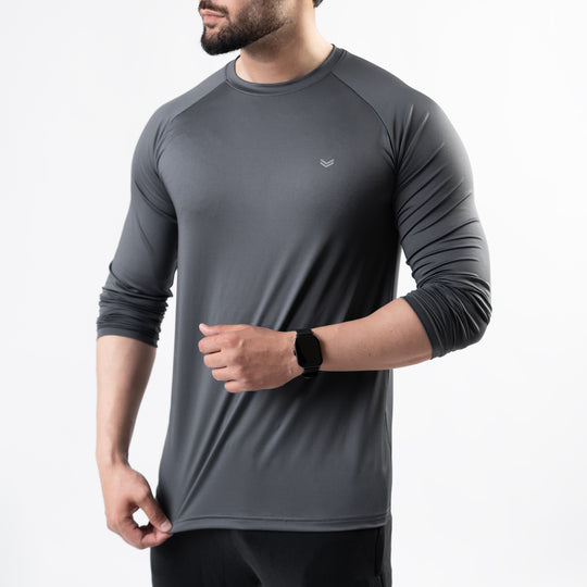 Premium Gray Lycra Full Sleeves Tee with 4-Way Stretch