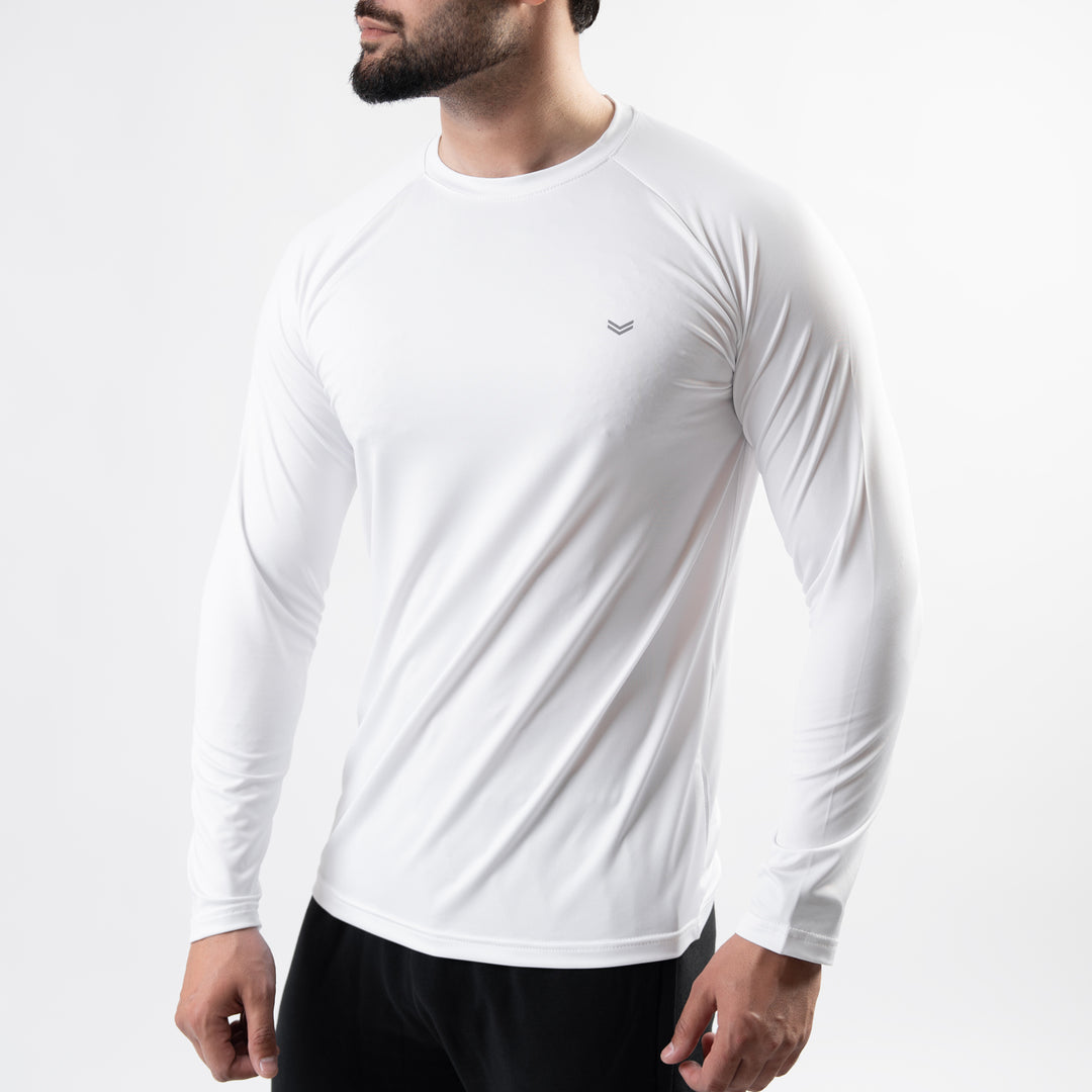 Premium White Lycra Full Sleeves Tee with 4-Way Stretch