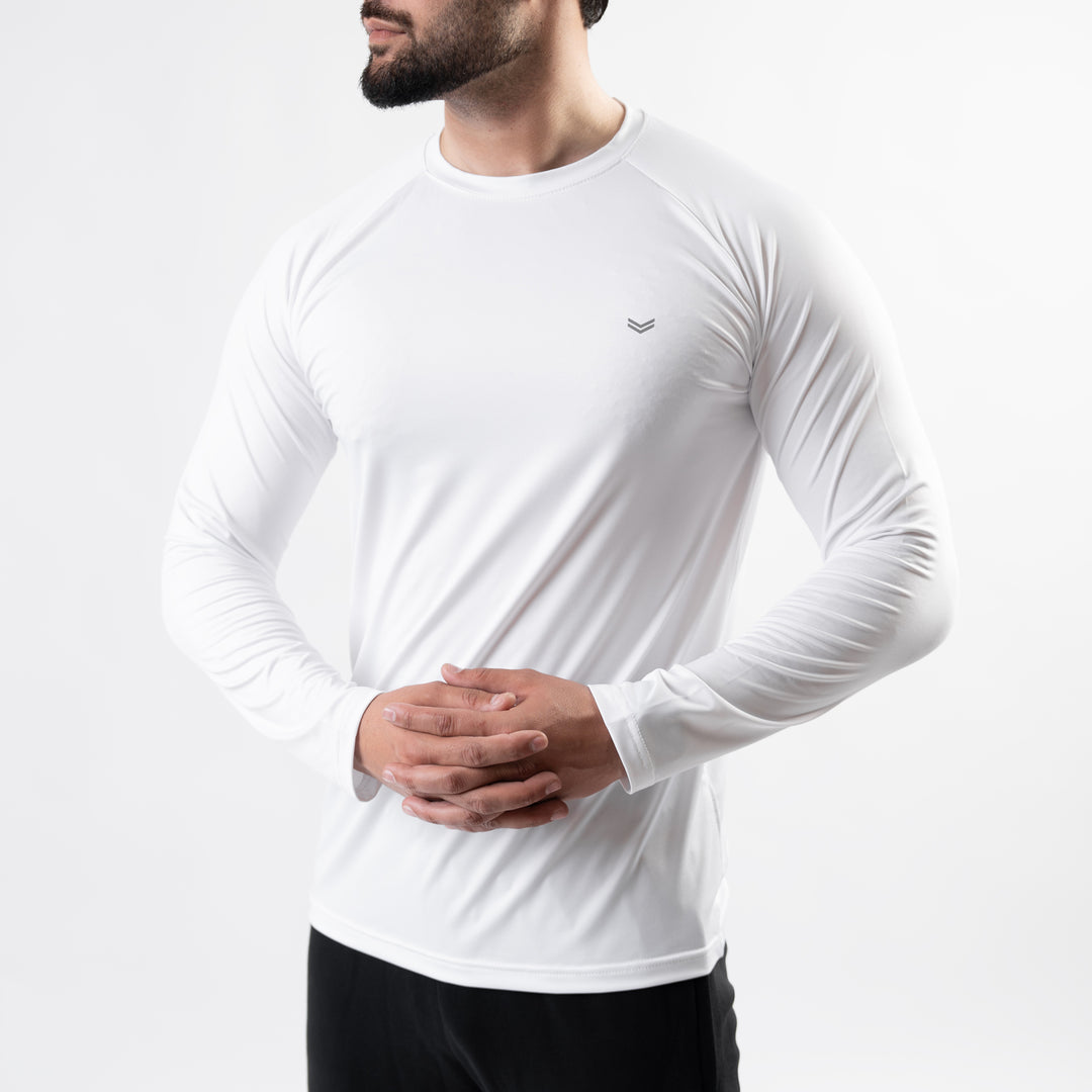 Premium White Lycra Full Sleeves Tee with 4-Way Stretch