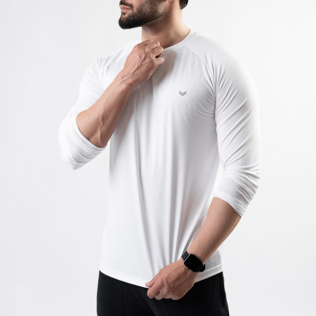 Premium White Lycra Full Sleeves Tee with 4-Way Stretch