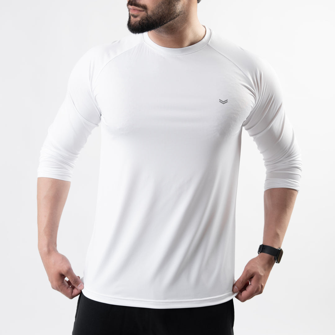 Premium White Lycra Full Sleeves Tee with 4-Way Stretch
