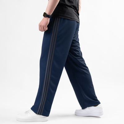 Navy Wide Leg Trouser with Three Gray Stripes