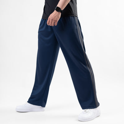 Navy Wide Leg Trouser with Three Gray Stripes