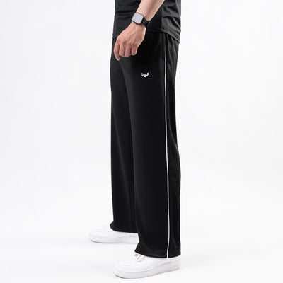 Black Wide Leg Trouser with Side White Piping