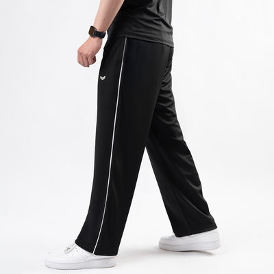 Black Wide Leg Trouser with Side White Piping