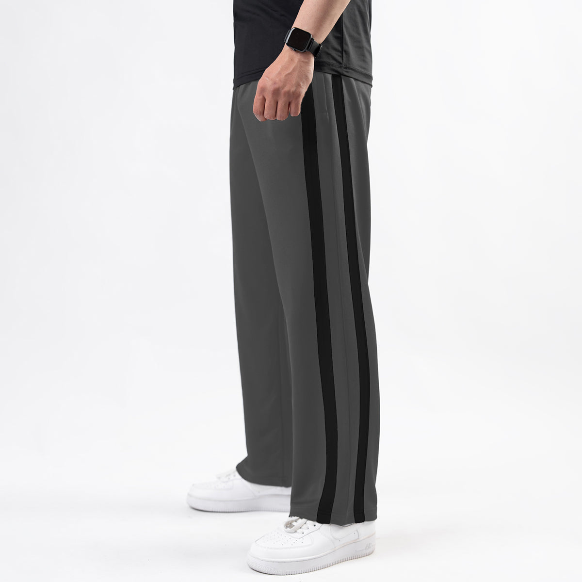 Gray Wide Leg Trouser with Bold Black Stripes