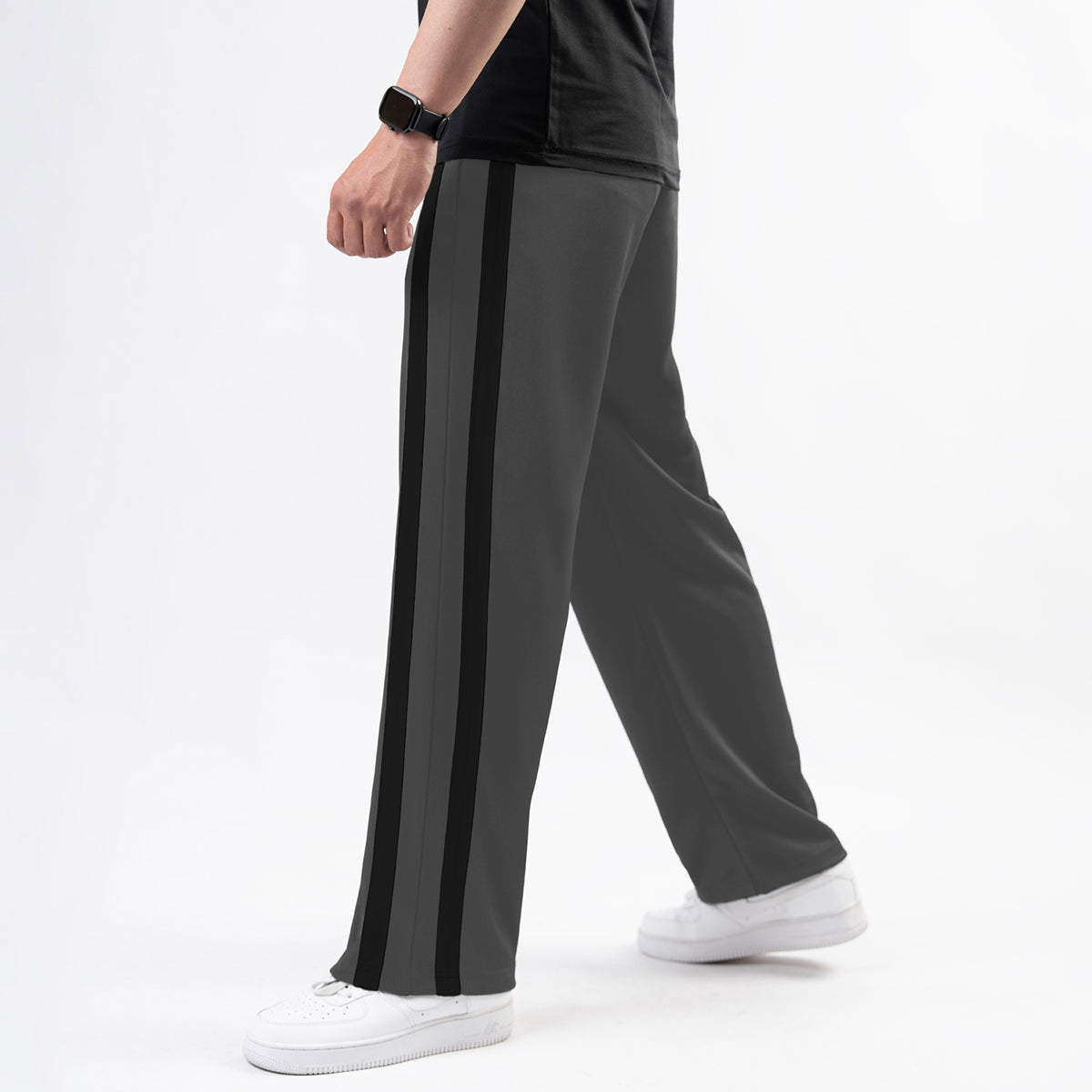 Gray Wide Leg Trouser with Bold Black Stripes