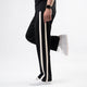 Black Wide Leg Trousers with Bold Beige Stripes