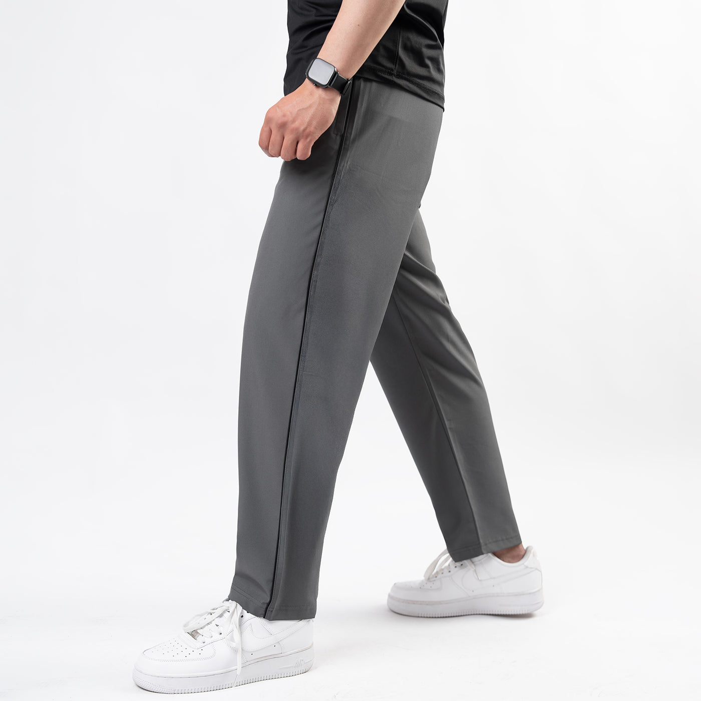 Gray Micro Relaxed Fit Trousers with Black Piping