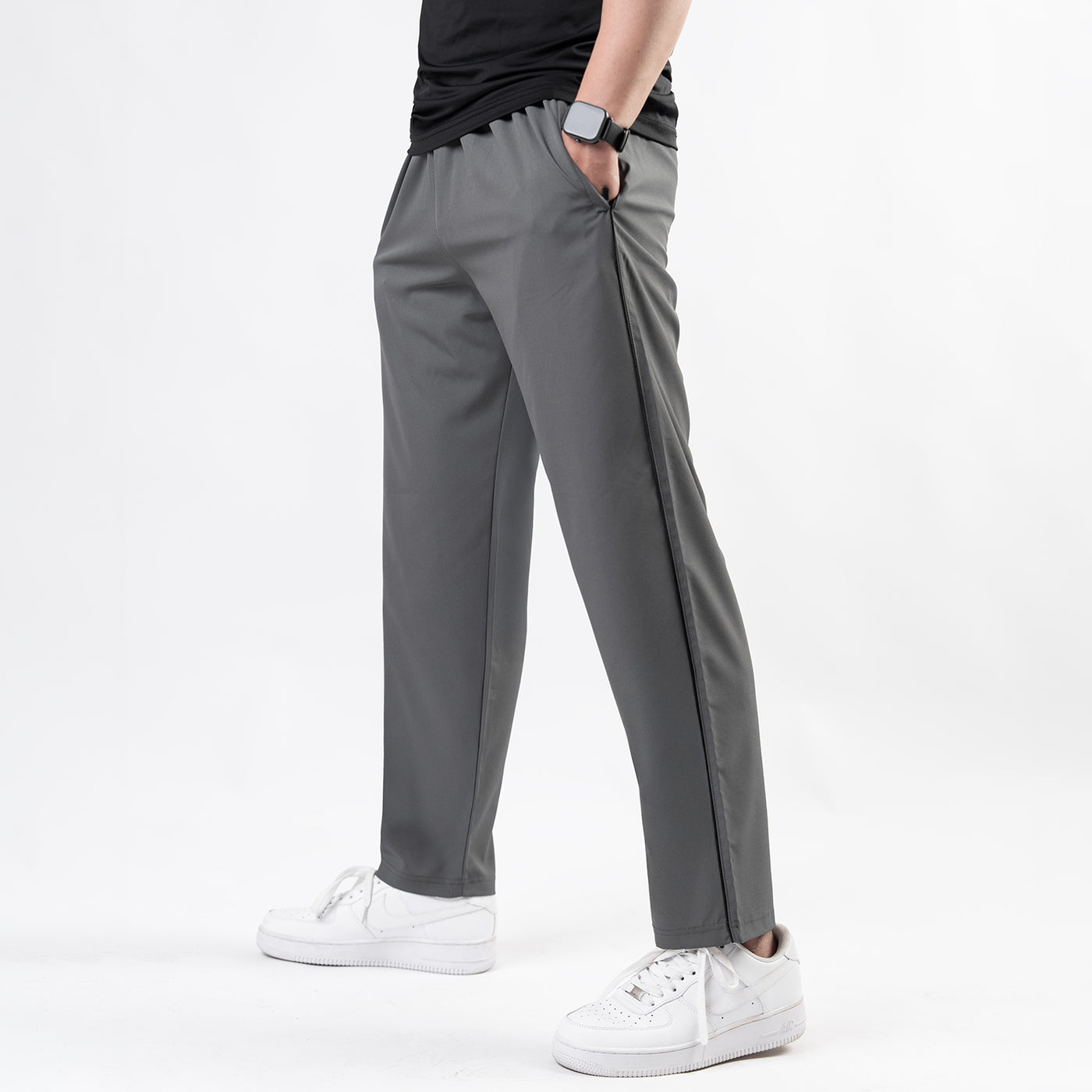 Gray Micro Relaxed Fit Trousers with Black Piping