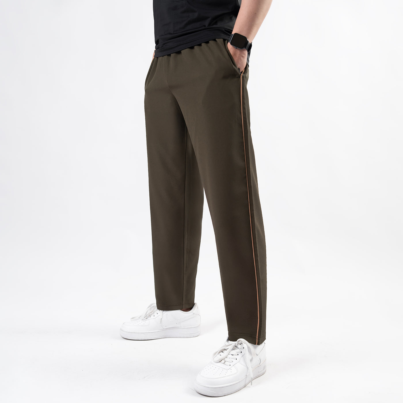 Olive Micro Relaxed Fit Trousers with Fawn Piping