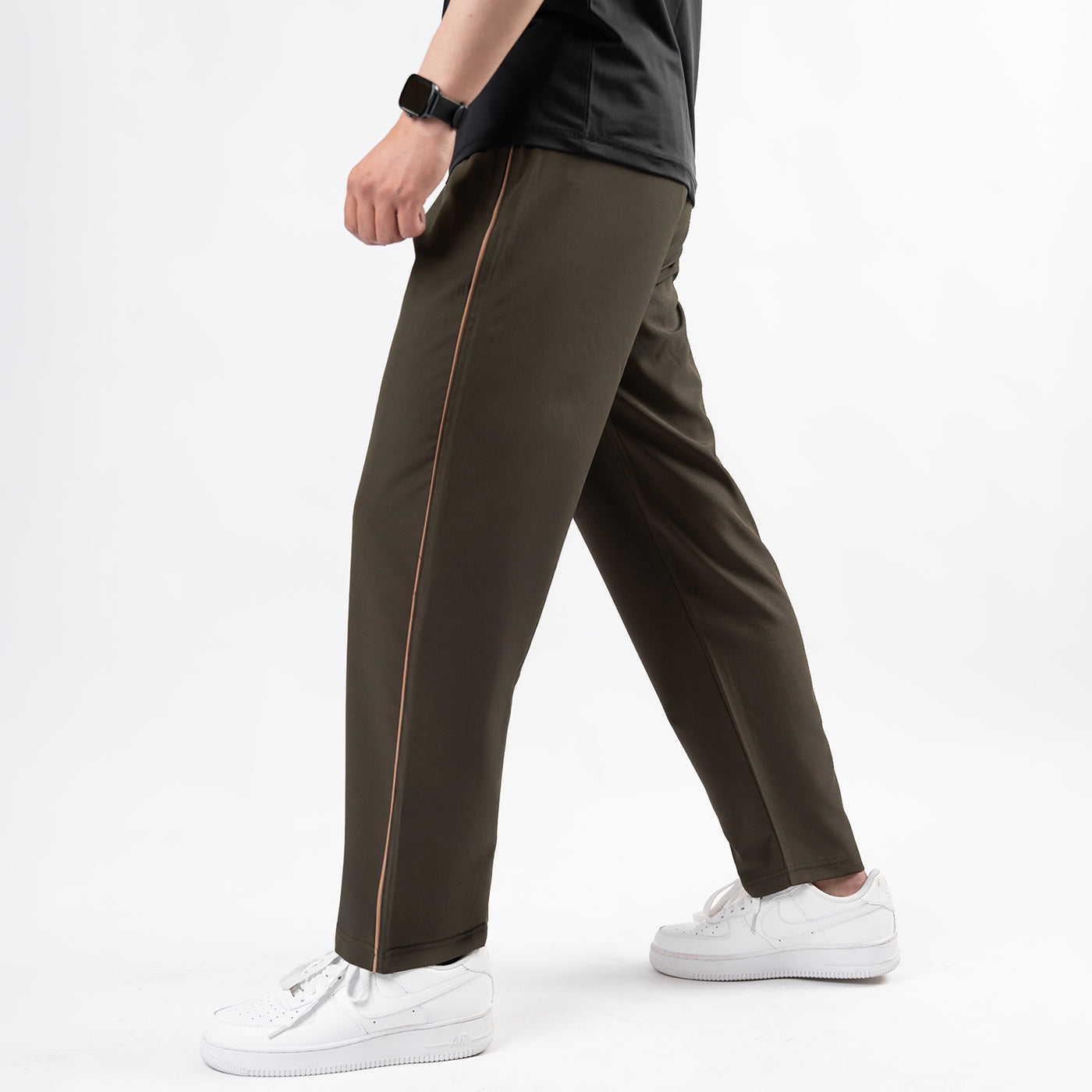 Olive Micro Relaxed Fit Trousers with Fawn Piping