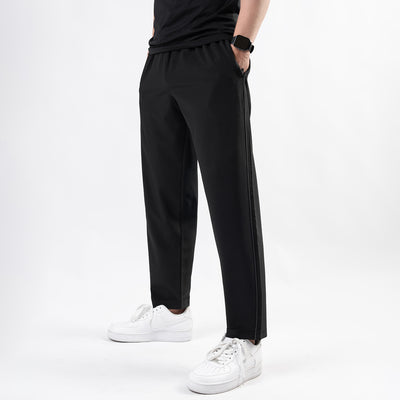 Black Micro Relaxed Fit Trousers with Gray Piping